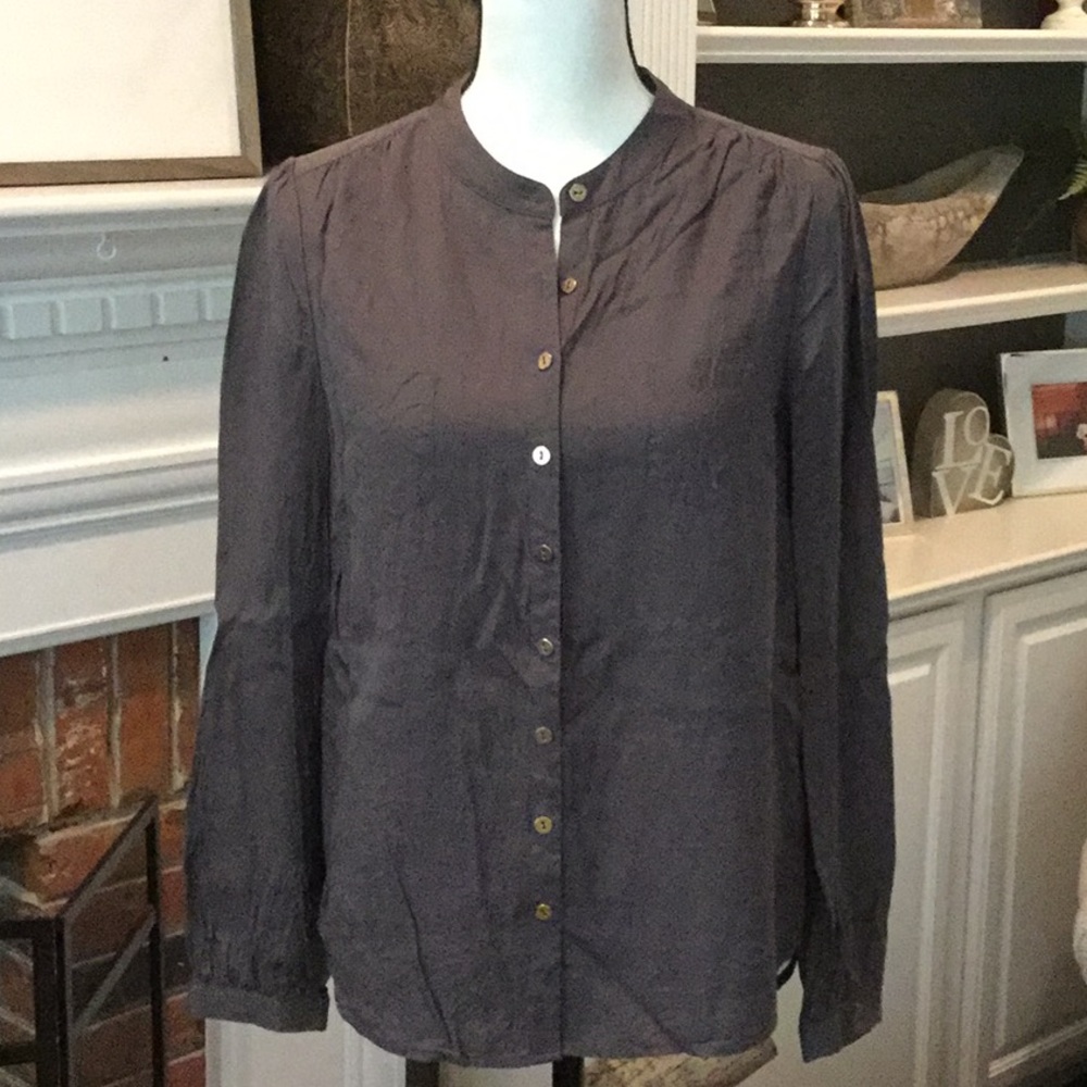 SOLD! Boden Gray Silky Blouse Gold Buttons